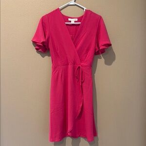 Monteau Pink V-Neck Puff Sleeve Mini Dress